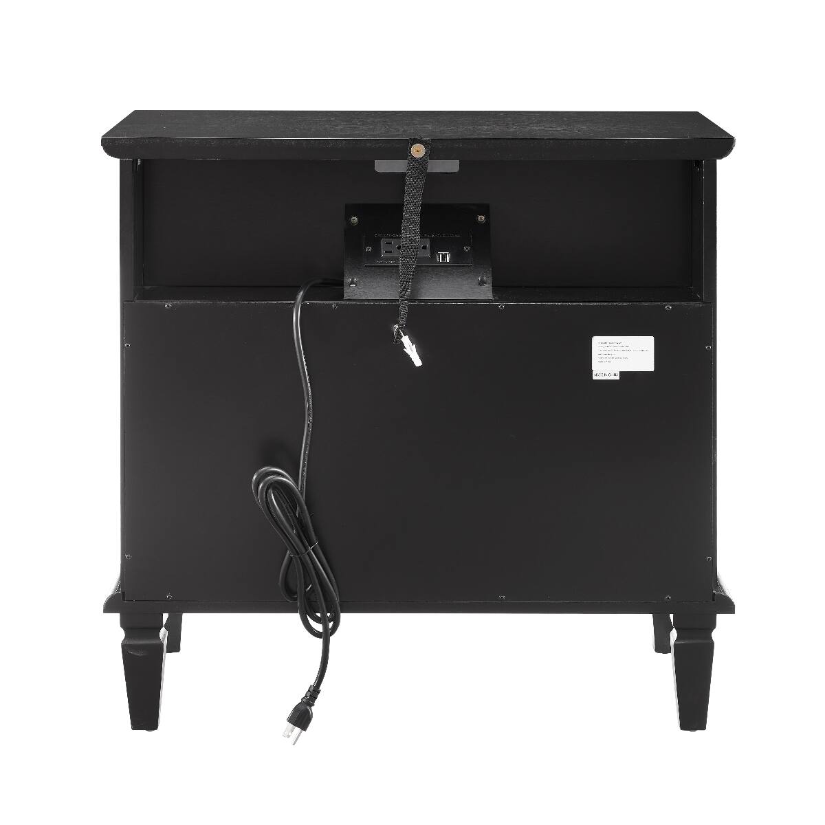 Alt View 6. Loheer - Loheer Black Nightstand With Charging Station, Two Drawers and Open Shelf - Black.
