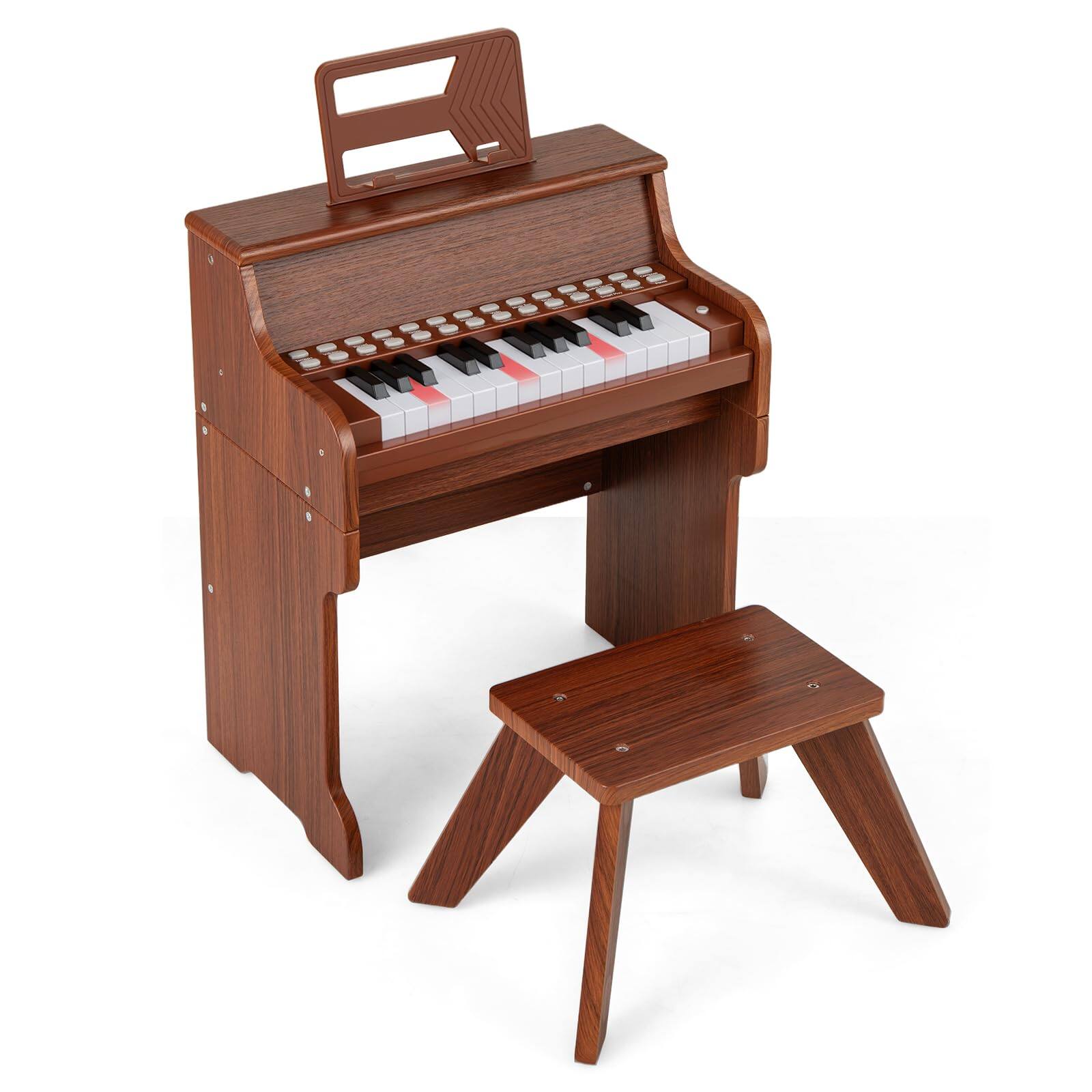 Front. Ecooso - 25-Key Kids Piano with Stool, Mini Digital Keyboard, Adjustable Tempo and Volume, Wooden Toy.