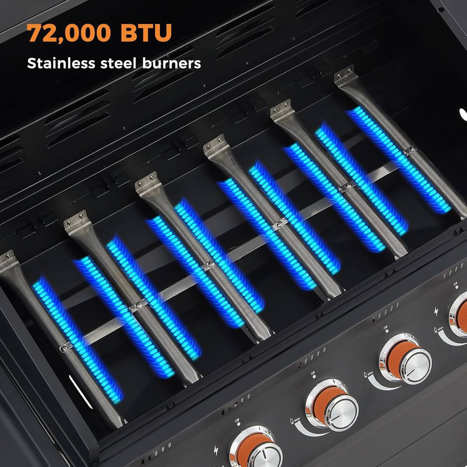 72,000 BTU Stainless steel burners