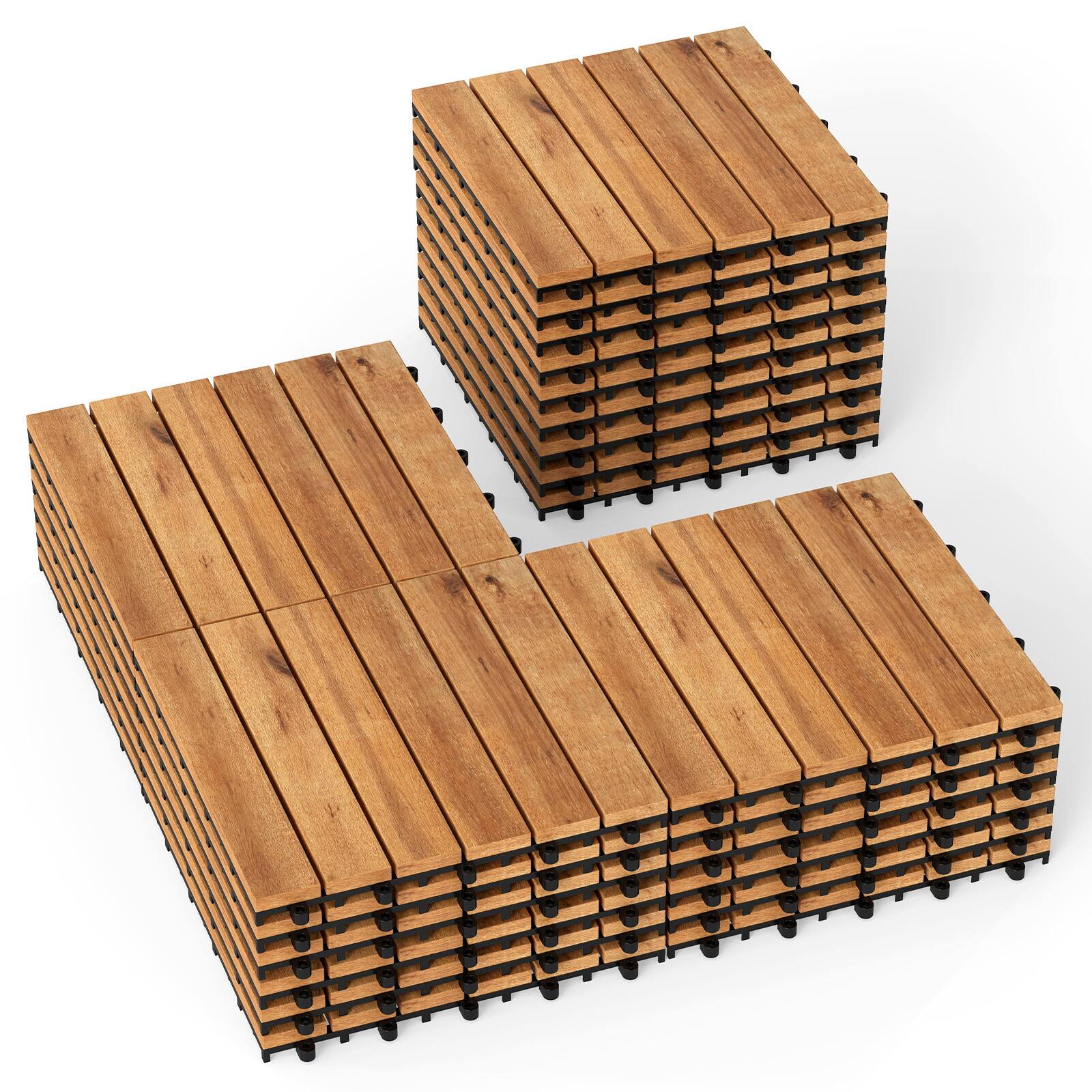 Alt View 8. Costway - Costway 12" x 12" Acacia Wood Interlocking Deck Tiles, 27 PCS Waterproof Flooring Tiles - Natural.