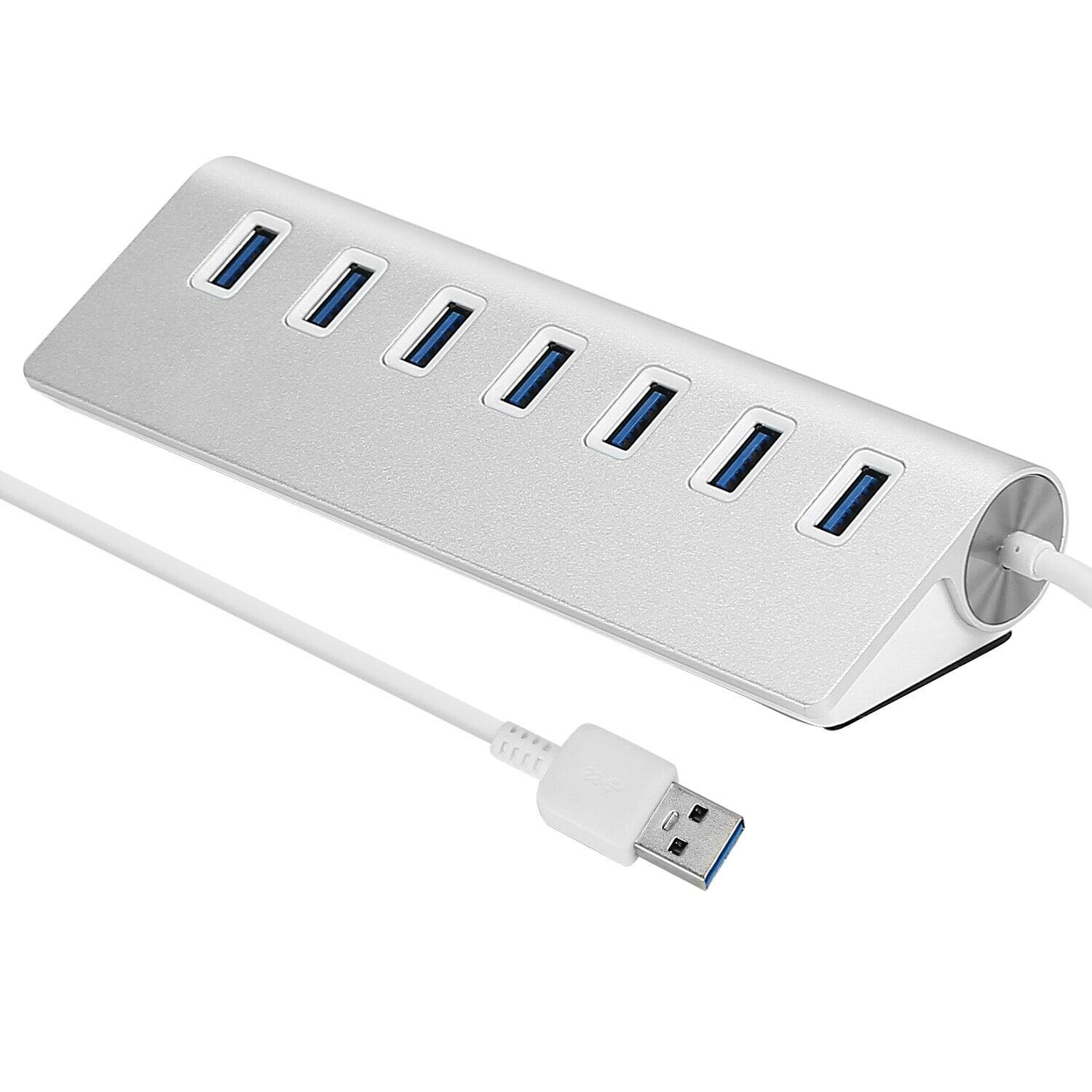 Sanoxy - 7-Port USB 3.0 Hub 5Gbps Aluminum Portable for PC Laptop Notebook Desktop - Silver