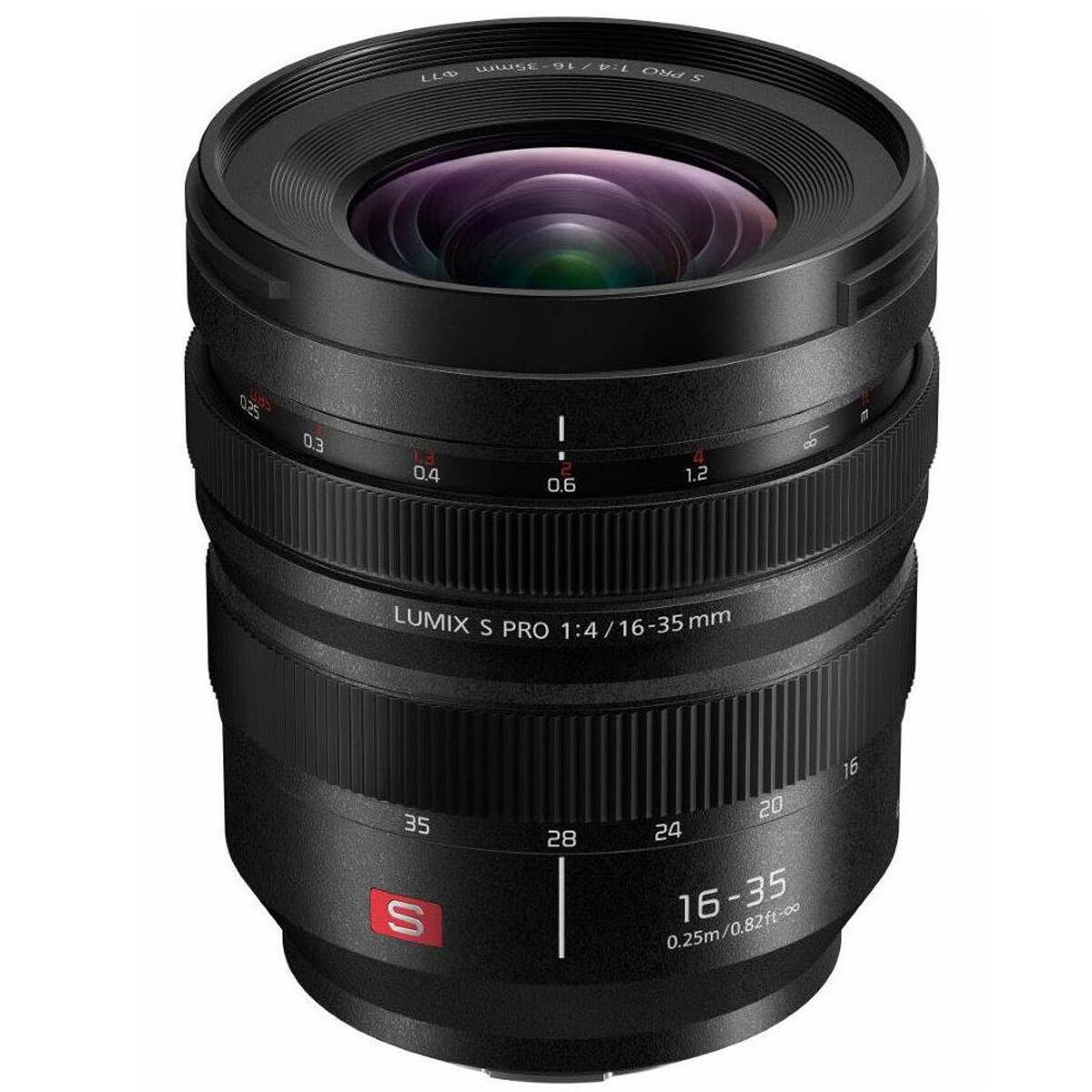 16-35mm / 1:4  PRO S  
0.25  
0.3  
0.4  
2 0.6  
4 1.2  
8  
LUMIX S PRO 1:4/16-35 mm  
35 S  
28  
16 20 24 0.25m/0.82ft-∞ 16-35