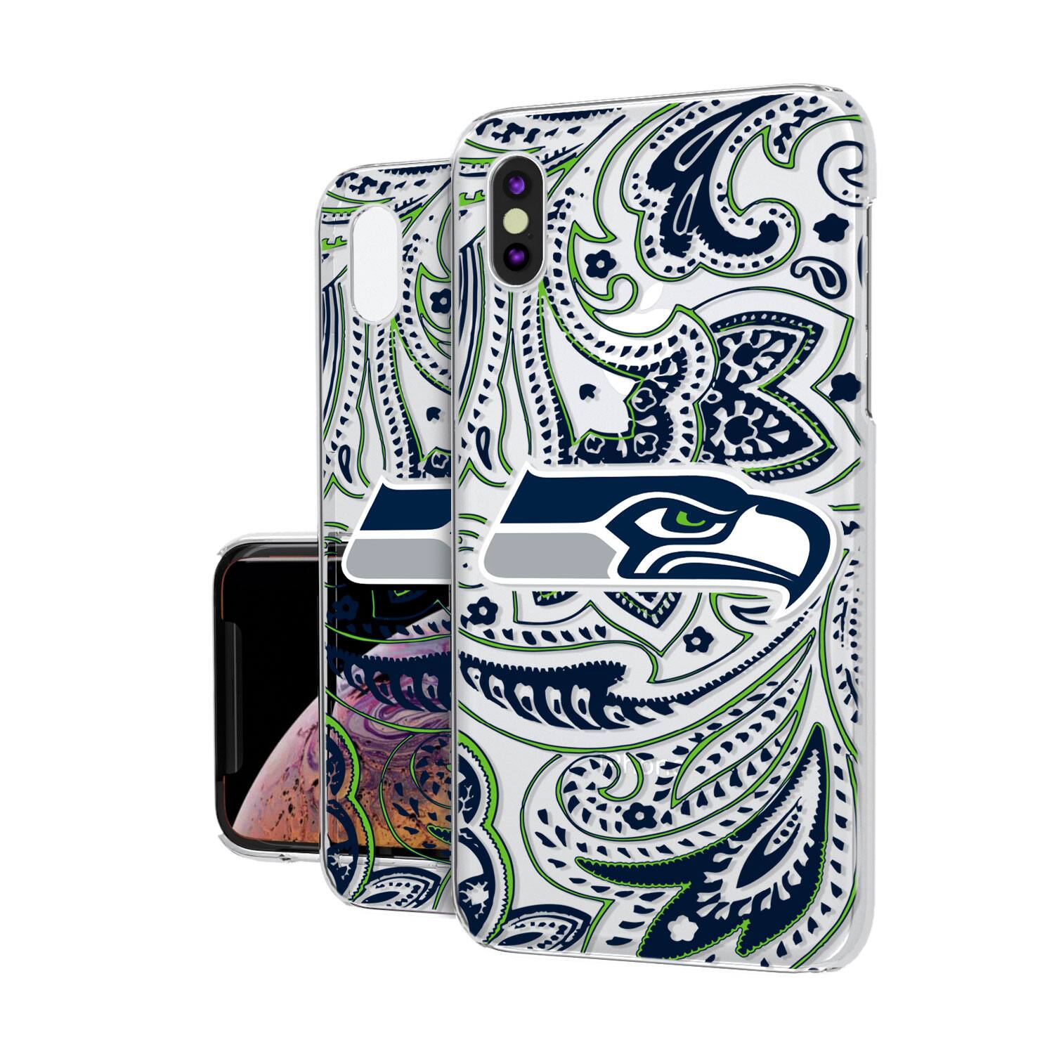 Alt View 1. Keyscaper - Seattle Seahawks iPhone Clear Paisley Design Case - 15 Plus - Multicolor.