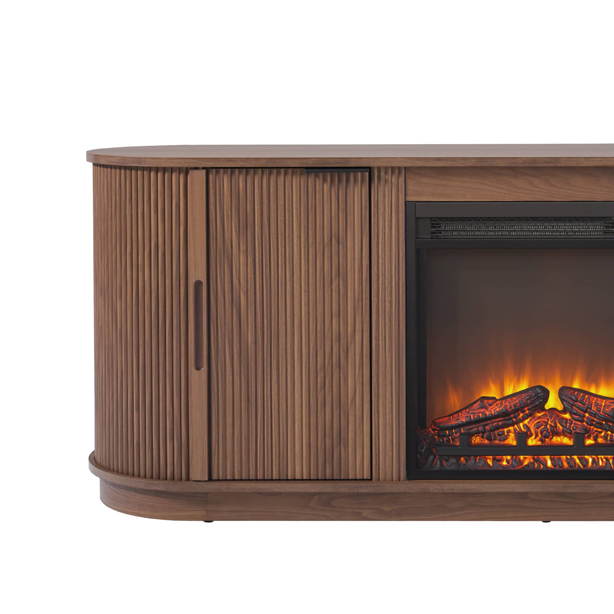 Left. Walker Edison - Modern Reeded 60” Fireplace TV Stand with Removable Fireplace Insert - Mocha.