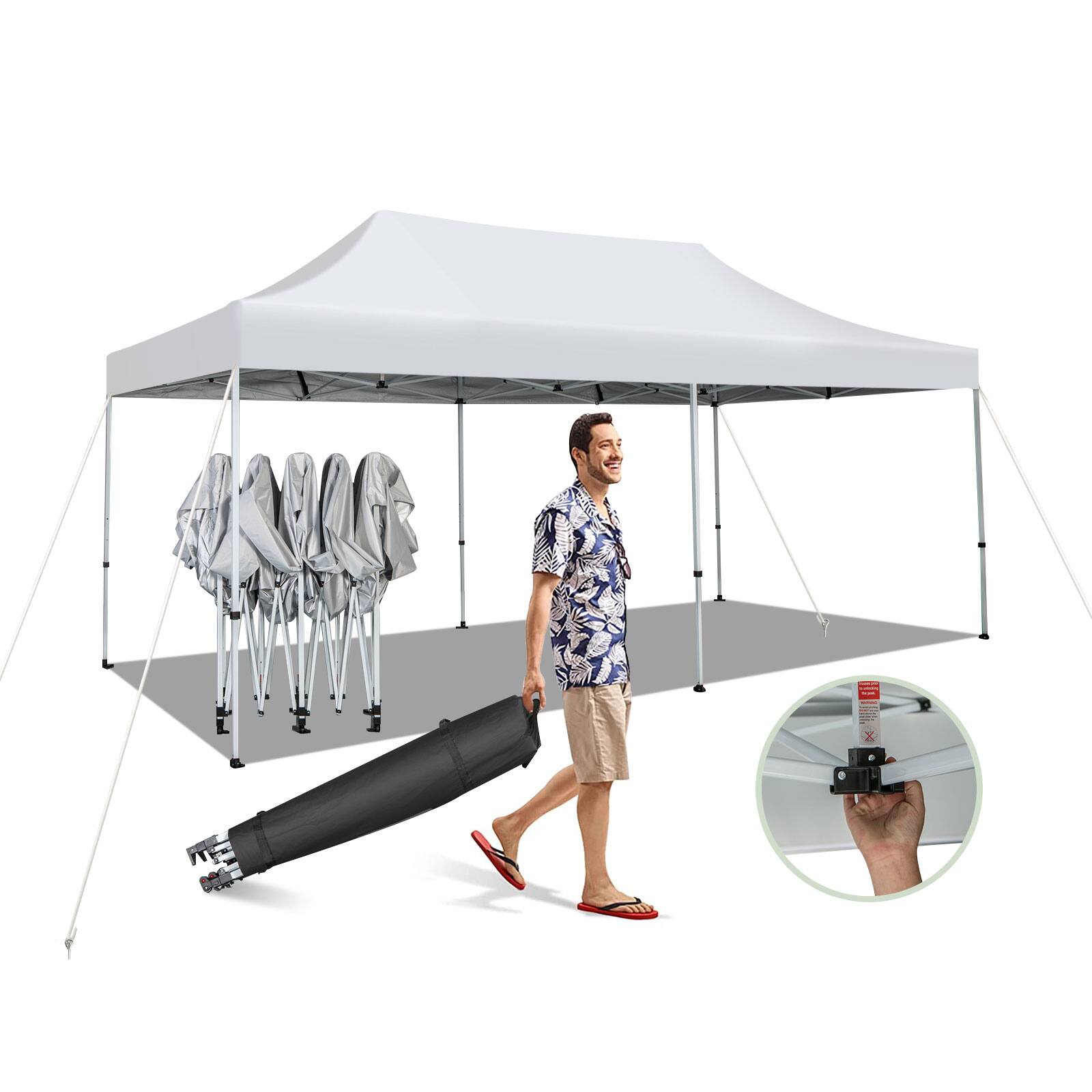 Gymax - 10 x 20FT Patio Pop-Up Folding Canopy Tent UPF 50+ Instant Sun Shelter - White