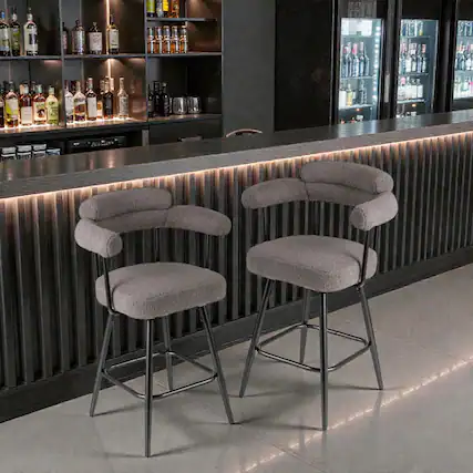 Front. Hivvago - Set of 2 Counter Height Swivel Bar Chairs with Armrests and Ergonomic Curved Back - Gray.