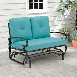 Costway - Glider Outdoor Patio Rocking Bench Loveseat Cushioned Seat Steel Frame - Turquoise