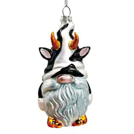 OrnamentallyYou - Whimsical Gnome Cow Handblown Glass Christmas Ornament Cute Holiday Decor - Multi-colored