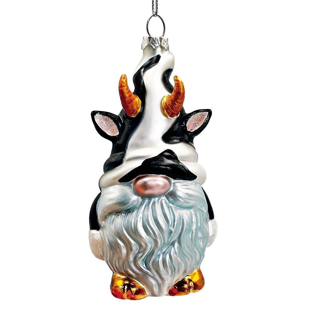 Front. OrnamentallyYou - Whimsical Gnome Cow Handblown Glass Christmas Ornament Cute Holiday Decor - Multi-colored.