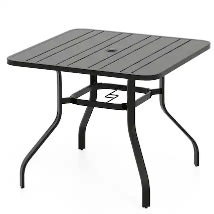 Front. Gymax - Gymax Outdoor Dining Table for 4 37 Inches Square Patio Bistro Dining Table w/ 1.57'' Umbrella Hole and Metal Frame - Black.