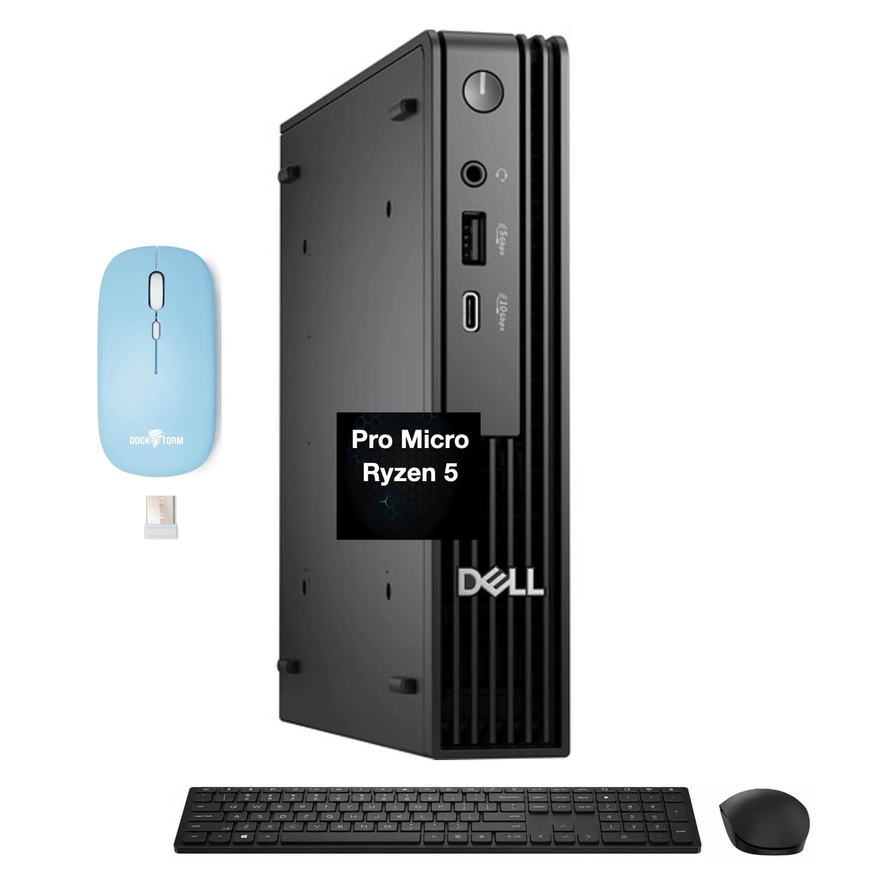 Dell - Upgraded - Pro Micro Mini Desktop (Ryzen 5 8500GE, 32GB, 2TB SSD, AMD Radeon 740M, Win 11 Pro) w/Dockztorm Wireless Mouse - Black