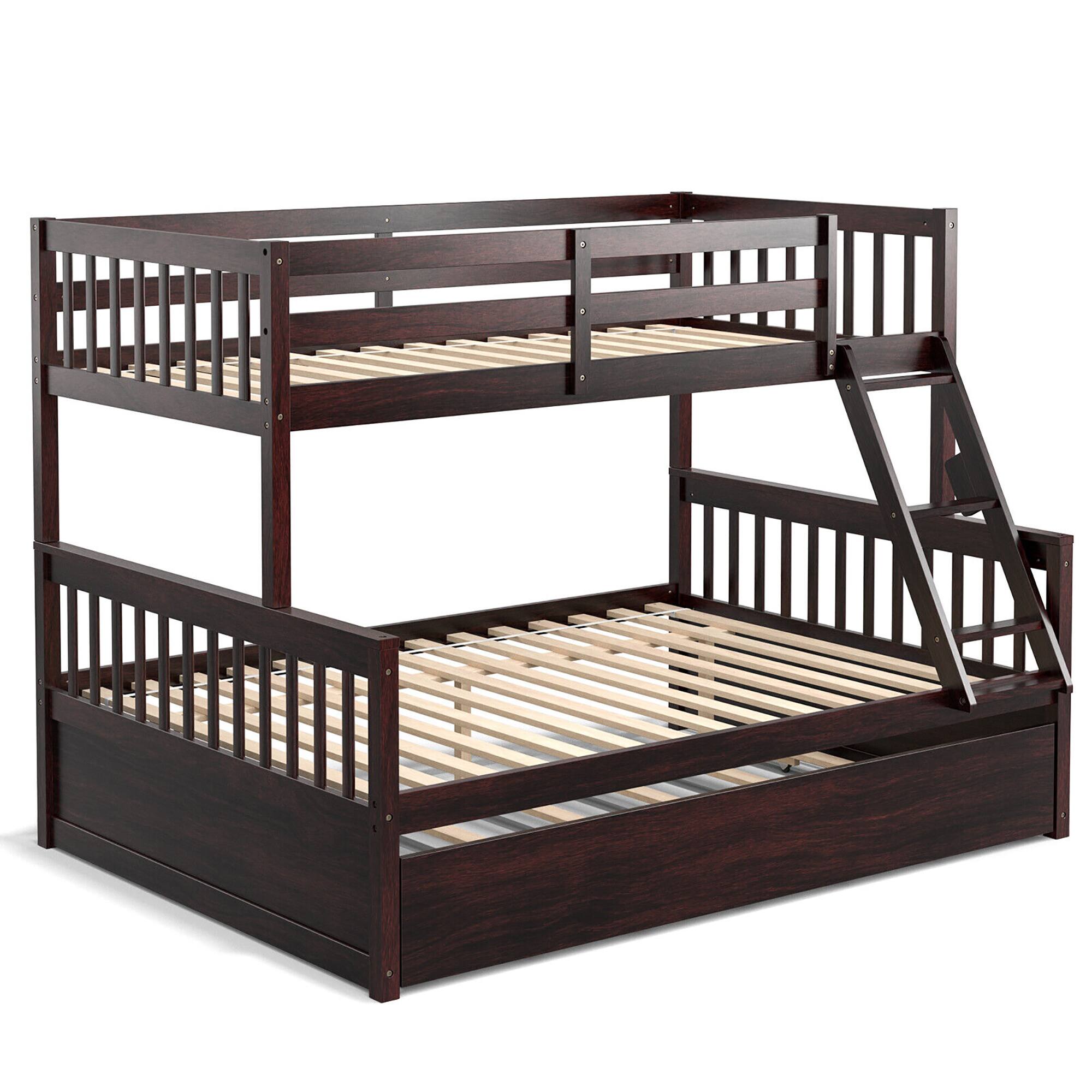 Alt View 1. Gymax - Gymax Twin Over Full Bunk Bed with Twin Trundle Convertible Platform Bed Espresso - Espresso.