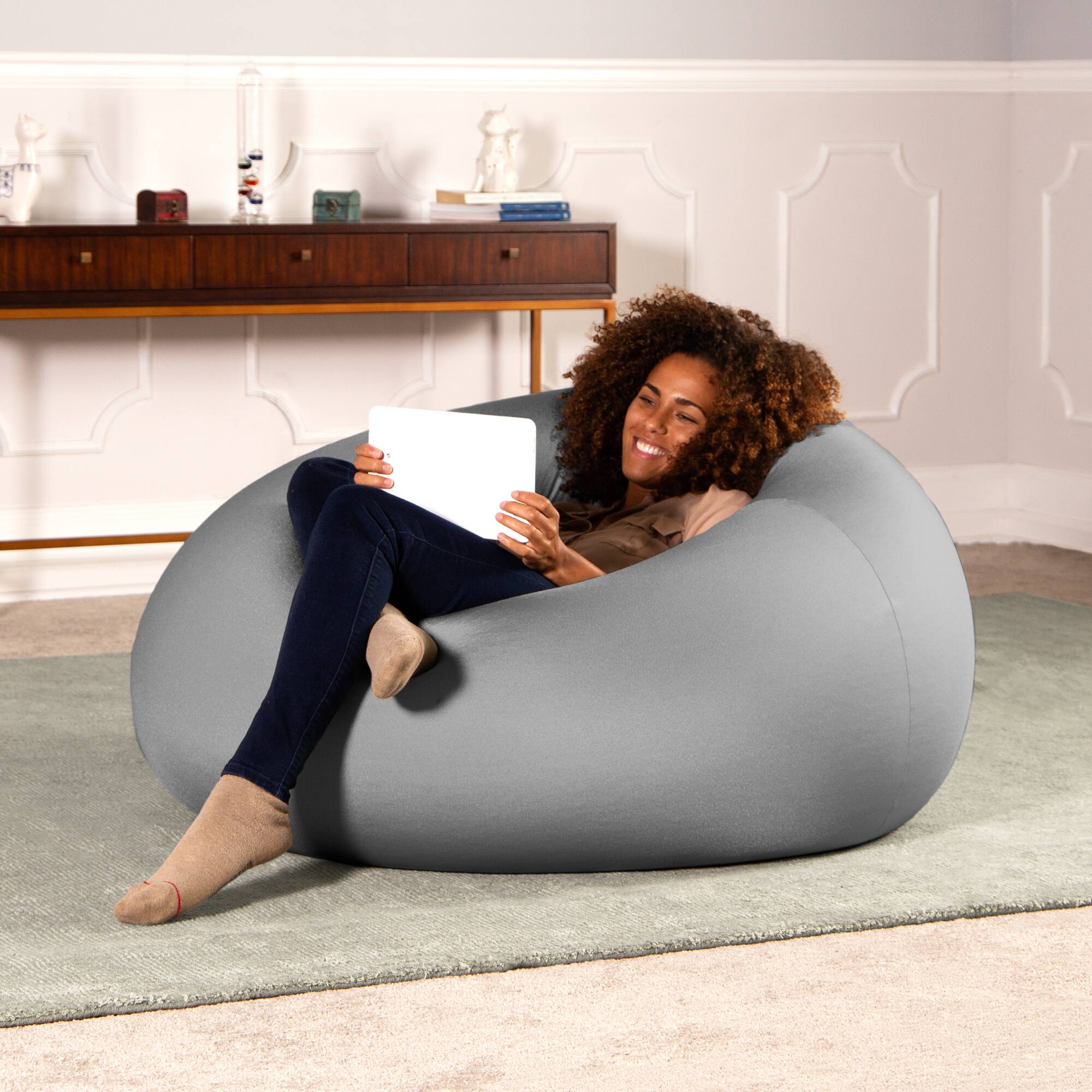 Back. Jaxx - Nimbus Spandex Bean Bag Chair, Large, Silver - Silver.