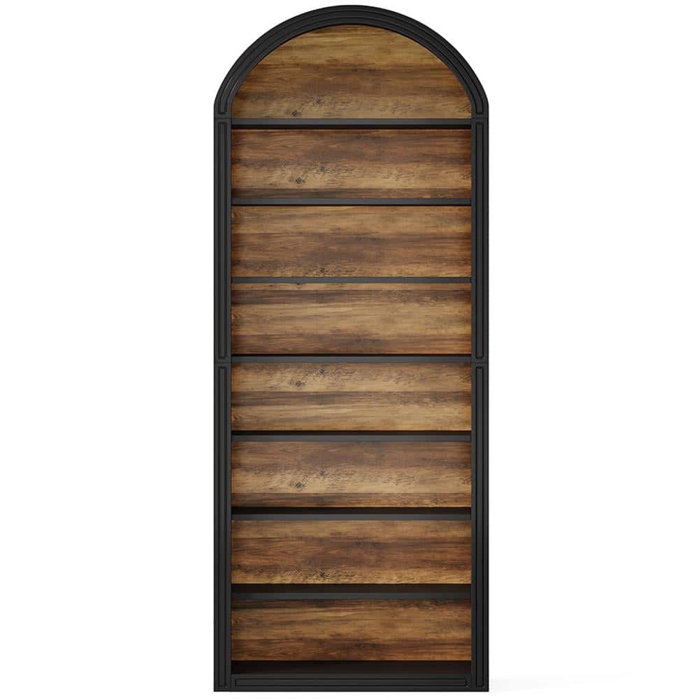 Kadyn - Bookshelf, Storage Shelf, Bookcase,78.7" Bookshelf, Wooden Arched Bookcase Display Shelving Unit - Black