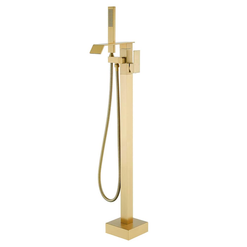 Front. Boyel Living - Brushed Gold Bathtub Faucet Dual Function 360 Degrees Rotatable 1.5m SUS304 Hose Independent Handles - Brushed Gold.