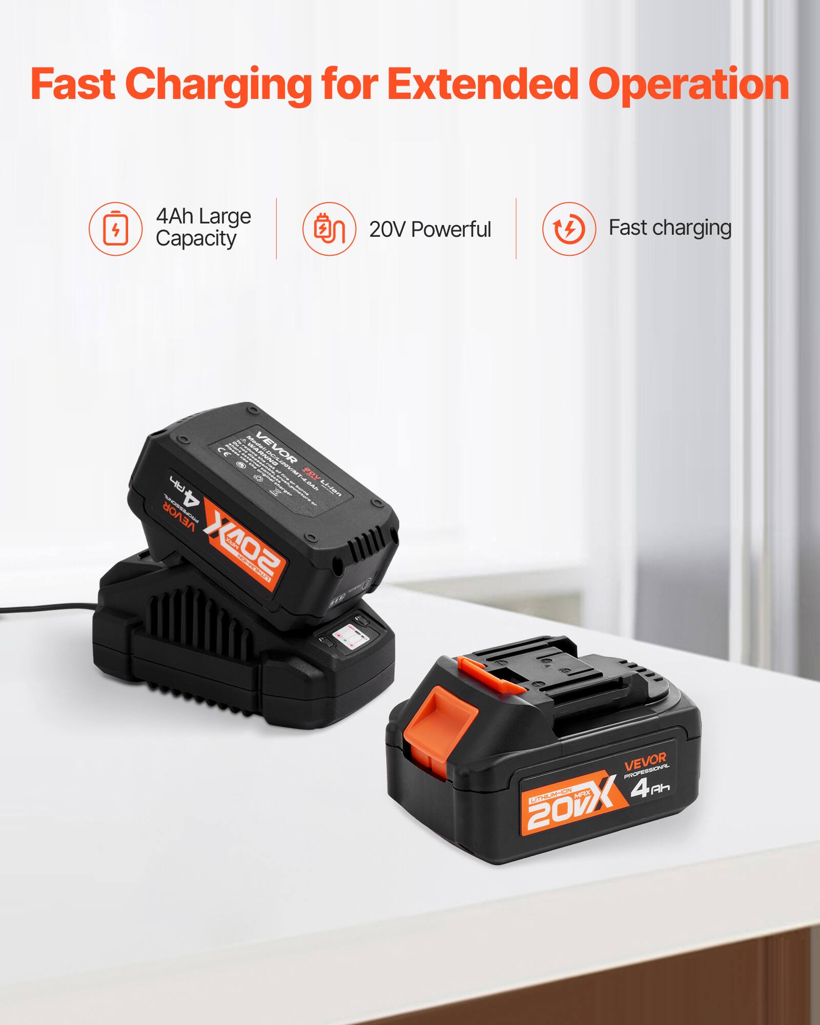 Fast Charging for Extended Operation

4Ah Large Capacity

20V Powerful

Fast charging