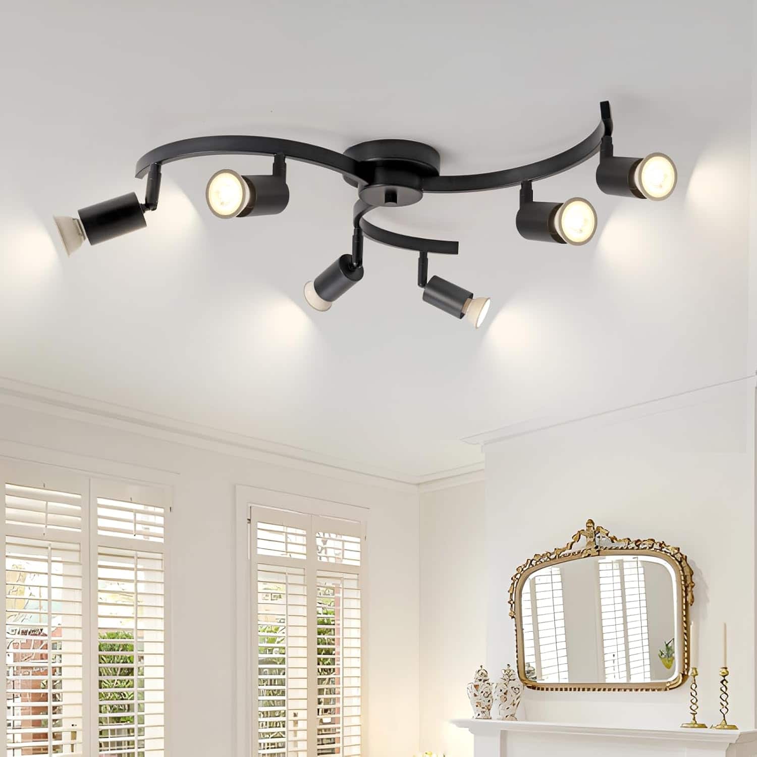 Dazzed Corner - 6-Light Track Lighting, Rotatable Semi-Flush Mount,Gu10 Bulb Base - Black