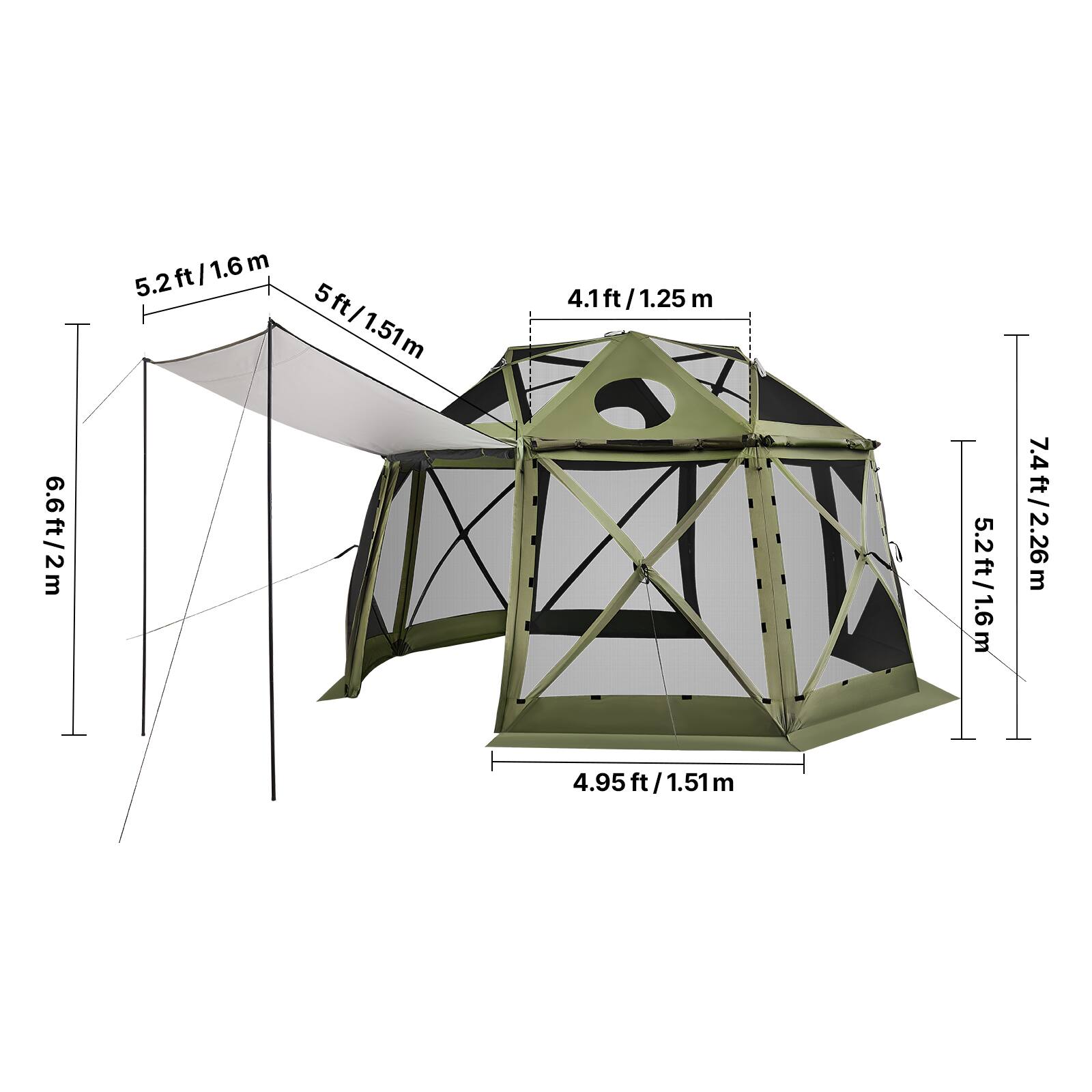 6.6ft/2m  
5.2ft/1.6m  
5ft/1.51m  
4.1ft/1.25m  
5.2ft/1.6m  
7.4ft/2.26m  
4.95ft/1.51m