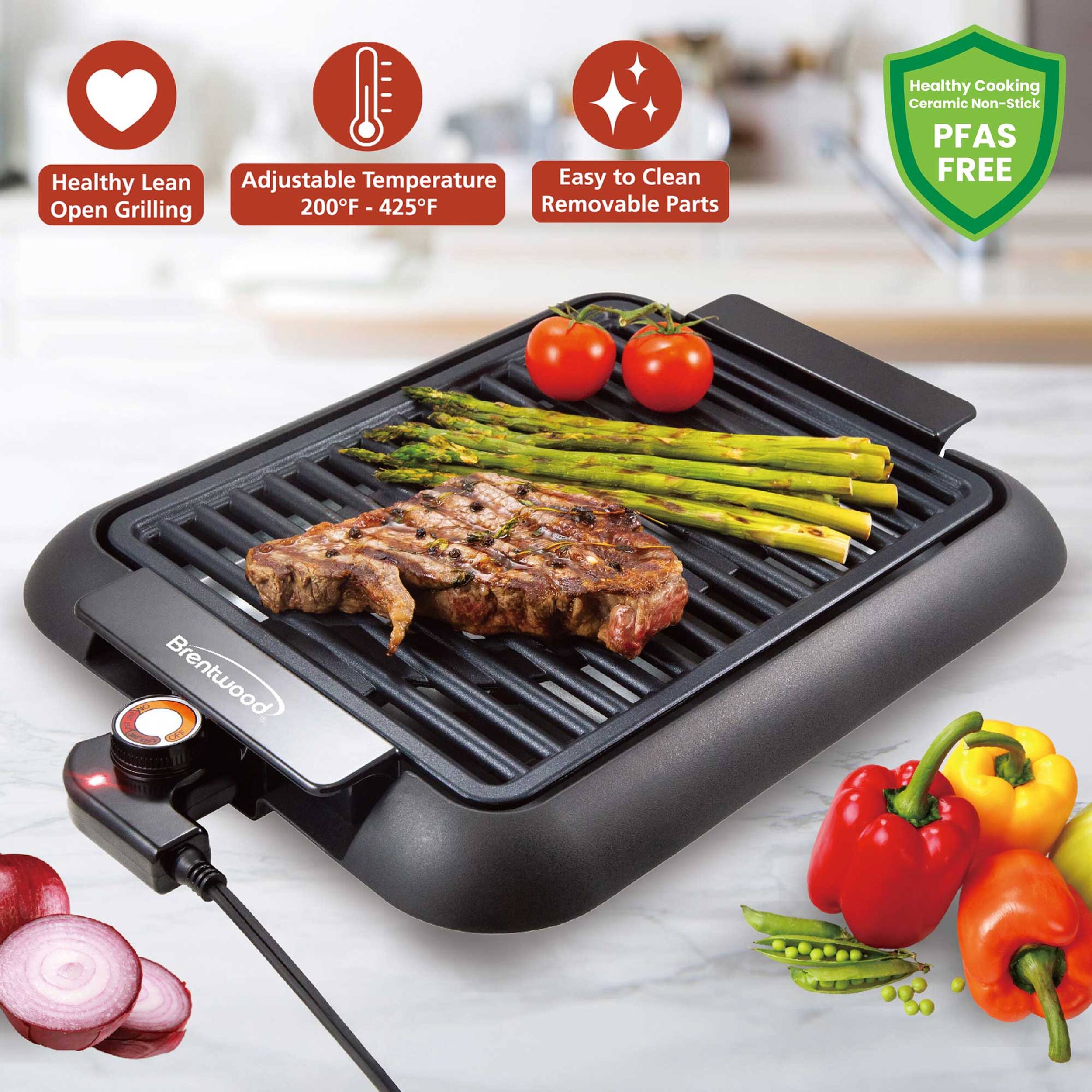 Healthy Lean Adjustable Temperature Easy to Clean Open Grilling 200°F - 425°F Removable Parts Healthy Cooking Ceramic Non-Stick PFAS FREE Brentwood