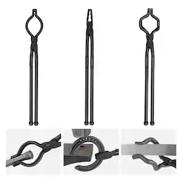 VEVOR - Blacksmith Tongs, 18” 3 PCS, V-Bit Bolt Tongs, Wolf Jaw Tongs and Z V-Bit Tongs, Carbon Steel Forge Tongs with Rivets - Black