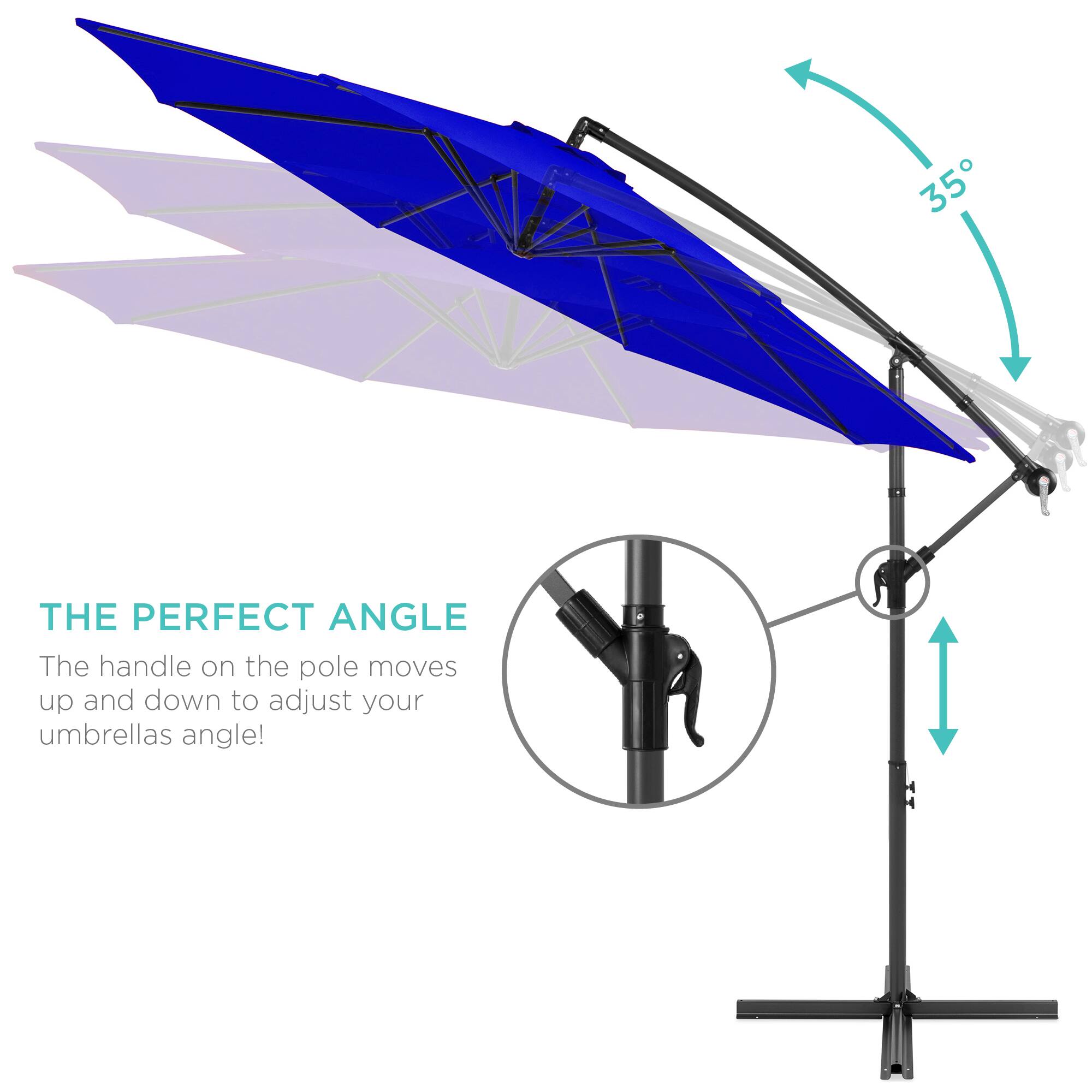 35°

THE PERFECT ANGLE

The handle on the pole moves up and down to adjust your umbrella's angle!