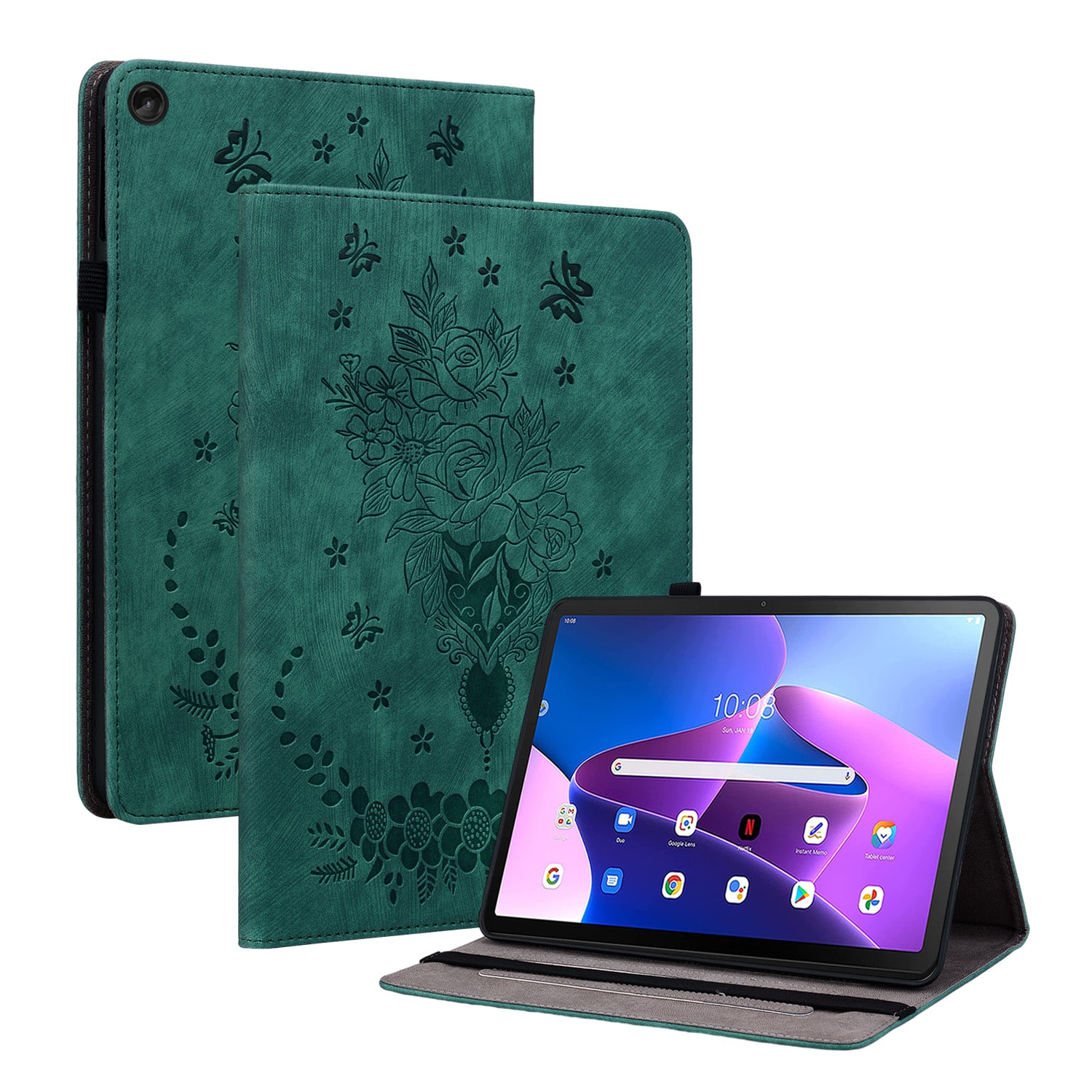 Dteck - PU Leather Wallet Multi Angle Kickstand Case For Lenovo Tab M10 3rd Gen 10.1 inch Tablet Embossed Cover - Green