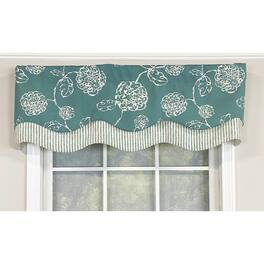 RLF Home - Pouf Floral Glory Valance 3" Rod Pocket, Layered. 50" x 16" - Ocean blue