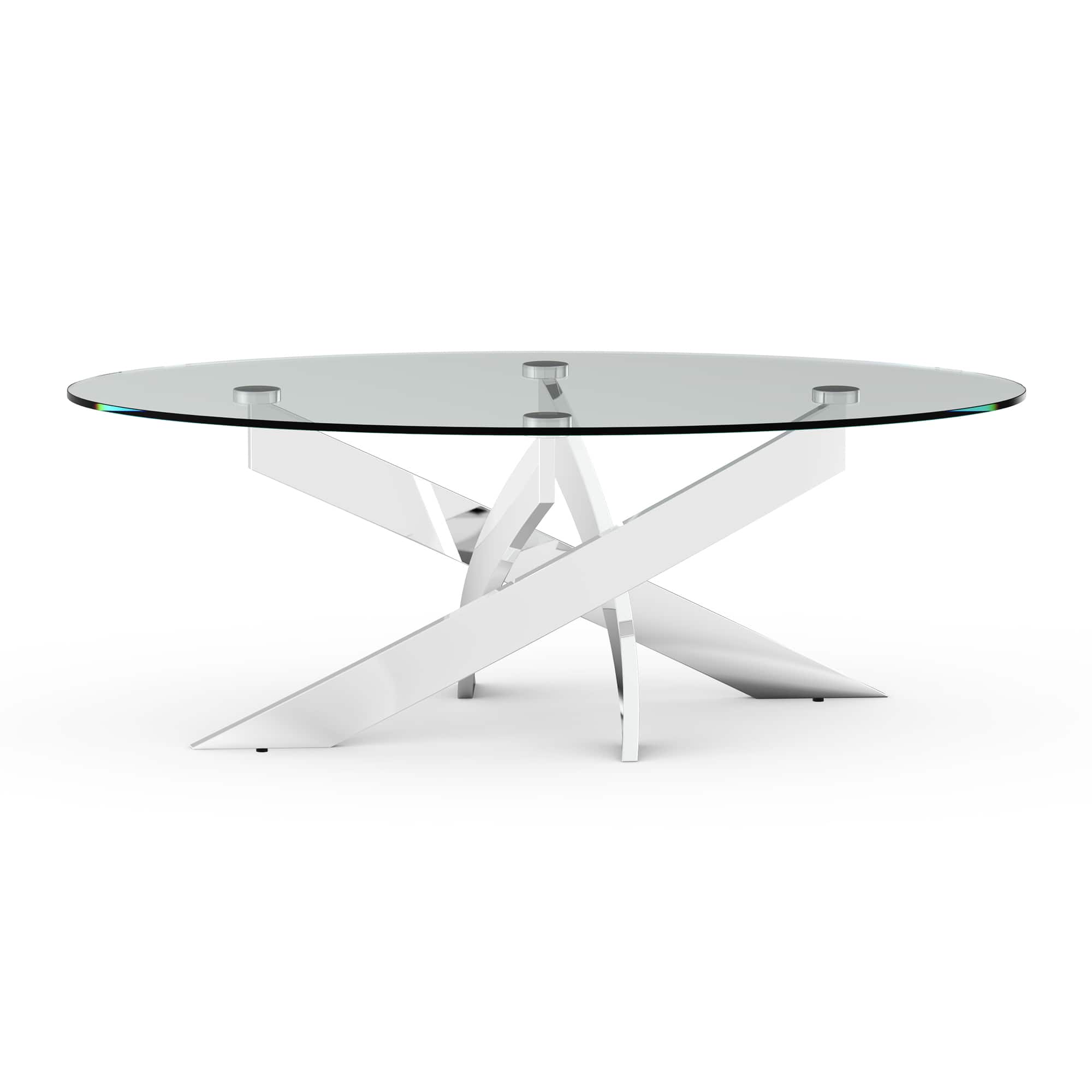 Vaczon - Modern Round Glass Coffee Table Clear Tempered Glass Top, Stainless Steel Criss-Cross Base, Coffee Table for Living Room - Chrome