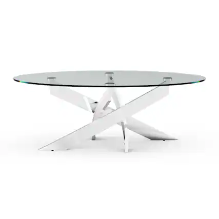 Front. Vaczon - Modern Round Glass Coffee Table Clear Tempered Glass Top, Stainless Steel Criss-Cross Base, Coffee Table for Living Room - Chrome.