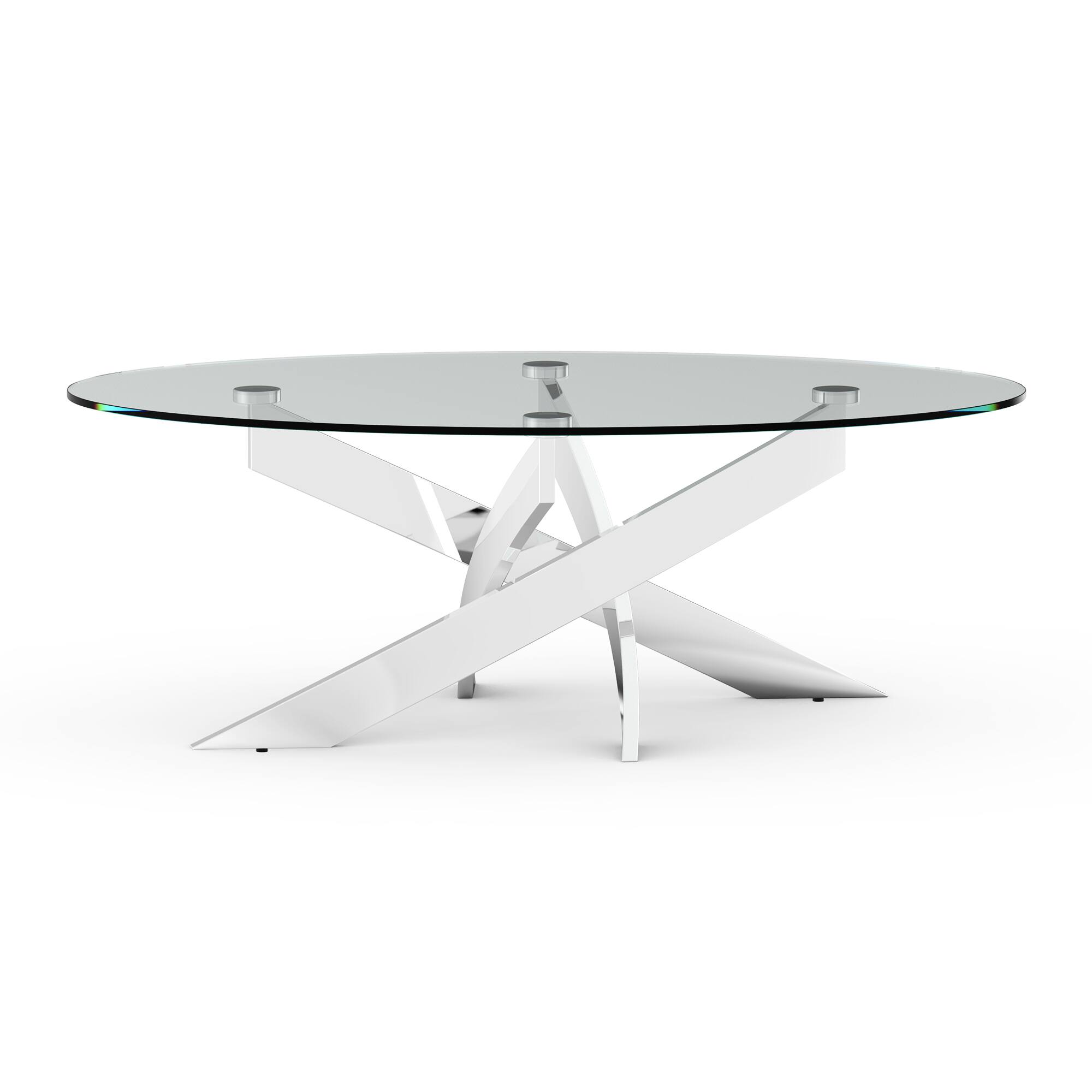 Front. Vaczon - Modern Round Glass Coffee Table Clear Tempered Glass Top, Stainless Steel Criss-Cross Base, Coffee Table for Living Room - Chrome.