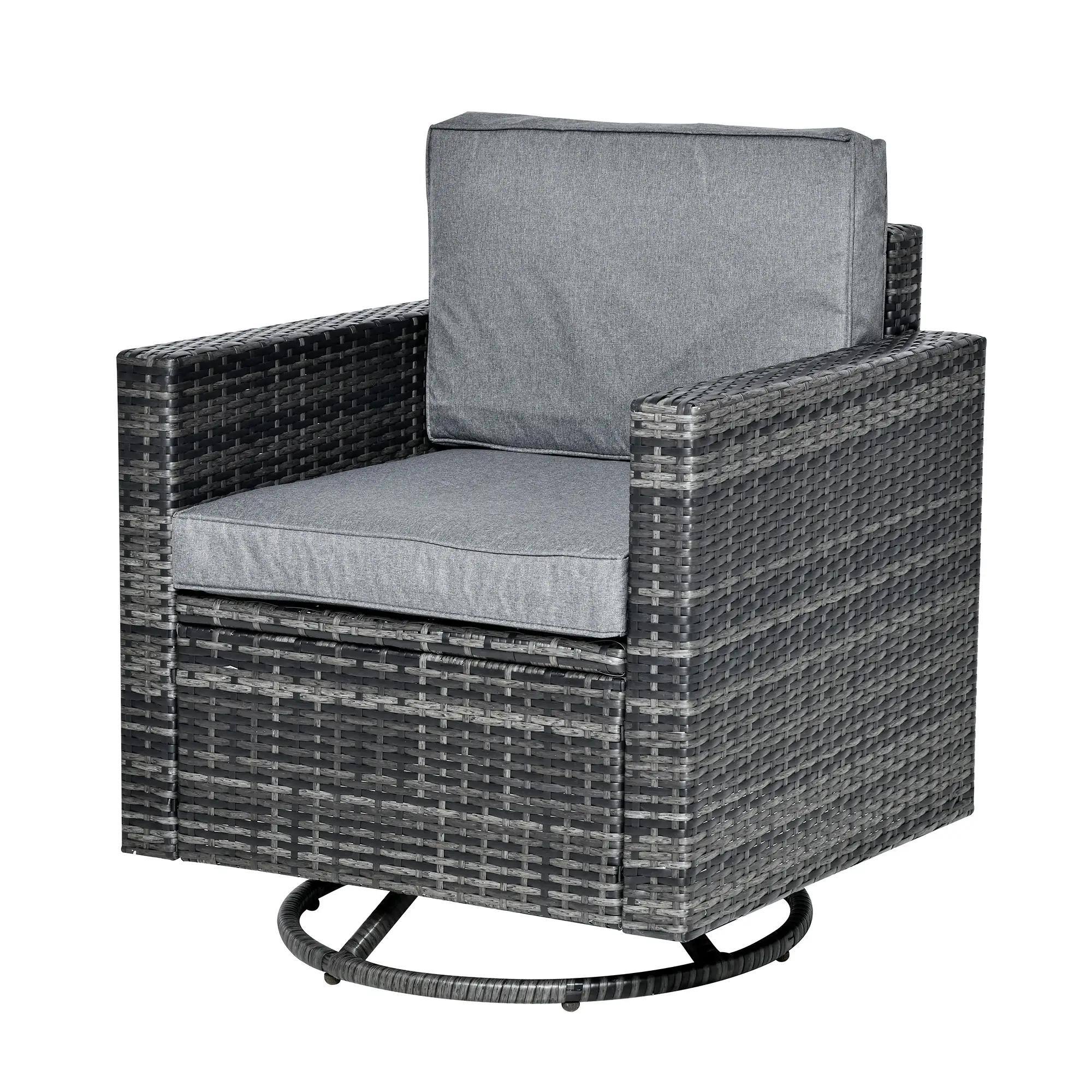 Angle. Resenkos - Resenkos Swivel PE Wicker Chair, 360° Rotating Glider with Comfortable Cushions, Perfect for Outdoor, Patio, Gray - Gray.
