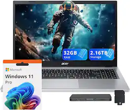 Acer - Aspire 3 Laptop, 15.6" FHD Display,AMD Ryzen 7 7730U,32GB RAM,2TB SSD+128GB Dock Station,AMD Radeon Graphics,Win 11 Pro - Silver