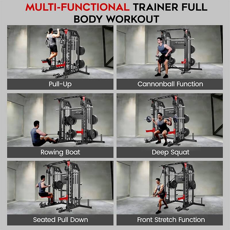 MULTI-FUNCTIONAL TRAINER FULL BODY WORKOUT

- Pull-Up
- Cannonball Function
- Rowing Boat
- Deep Squat
- Seated Pull Down
- Front Stretch Function
