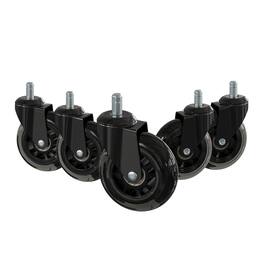 Emma + Oliver - Set of 5 Polyurethane Rollerblade Wheel Replacement Casters with Steel Frame for Home Office Chairs - Black/Clear