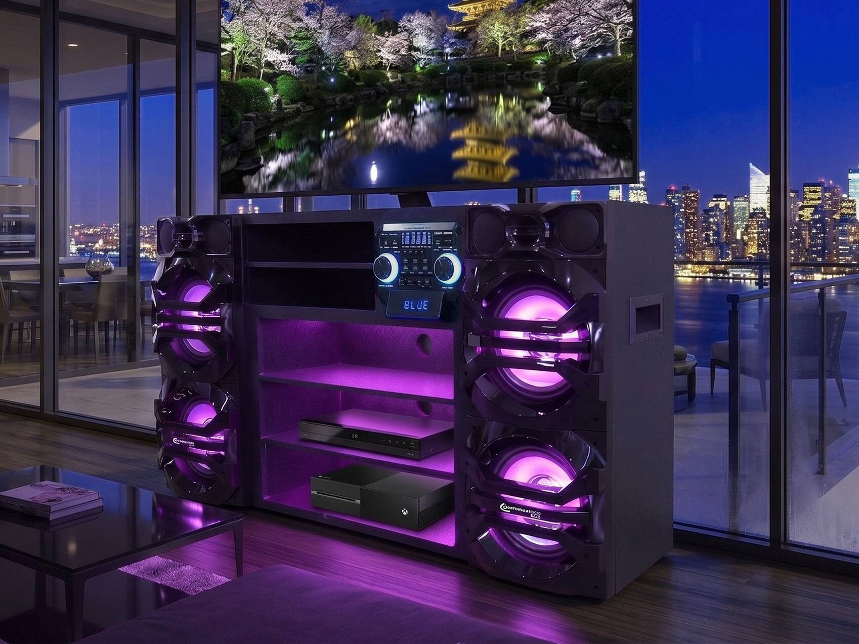 Alt View 8. Technical Pro - Floor-Standing Bluetooth Wireless Entertainment Center Quad 10" LED Woofers with 4 Tweeters - Black.