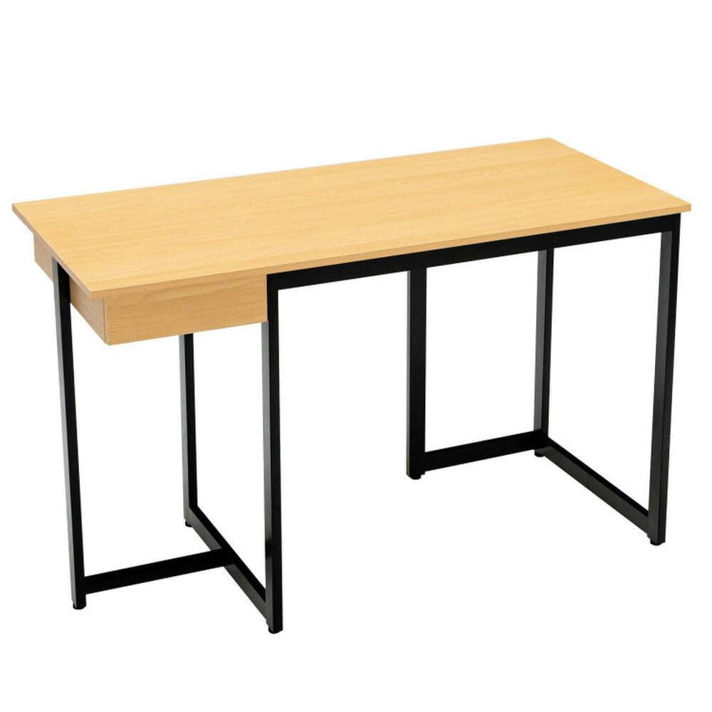 Angle. Kadyn - 48 Inch Computer Desk with Metal Frame and Adjustable Pads-Natural, Home Office Desks, Gaming Computer Desks for Study - Brown.