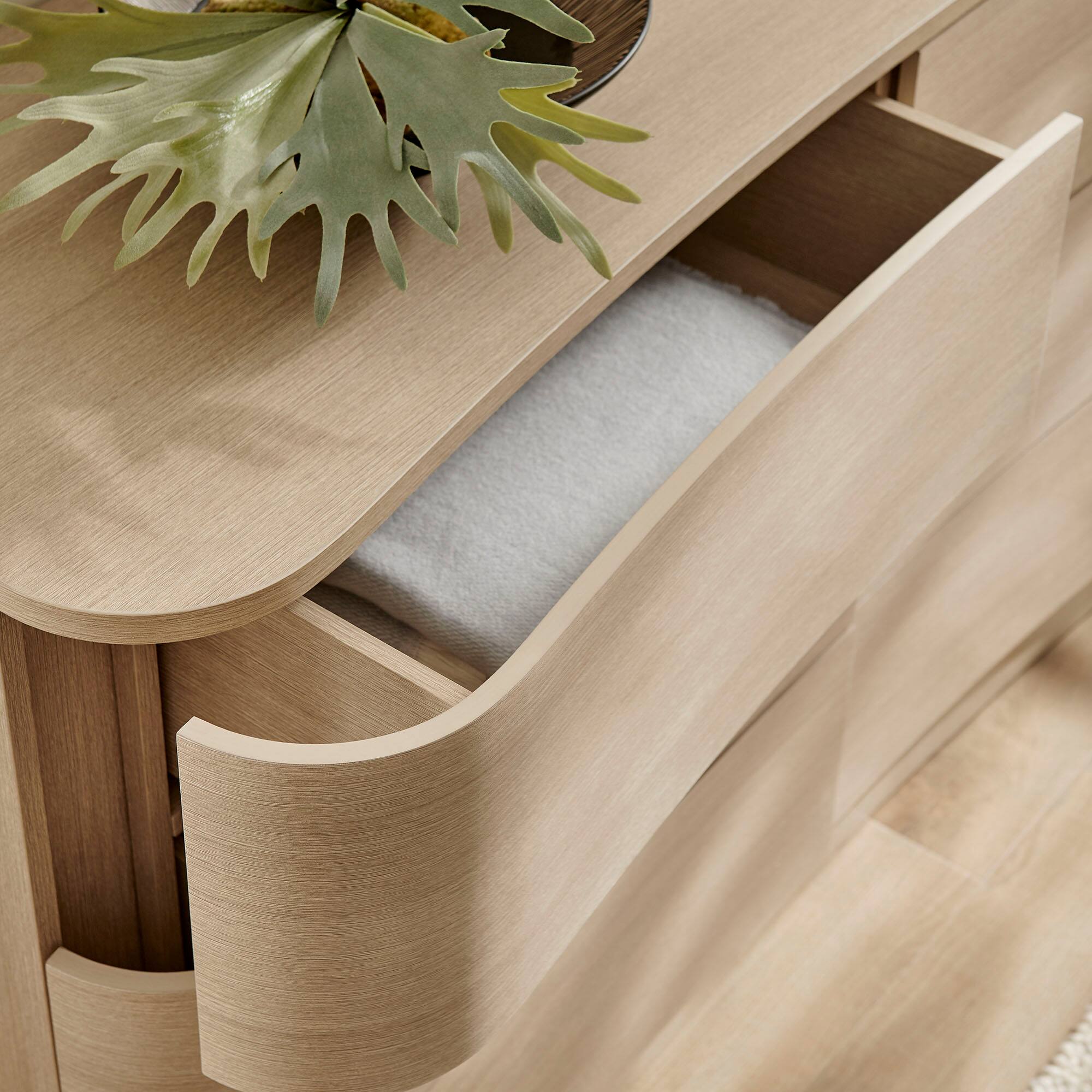 Alt View 1. Modway - Mirae 6-Drawer Curved Dresser by Modway - Brushed Light Oak.