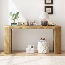TinyHomie - Curved Design Console Table with Unique Vertical Stripe Design Suitable for Living Room Study and Entrance - Natural