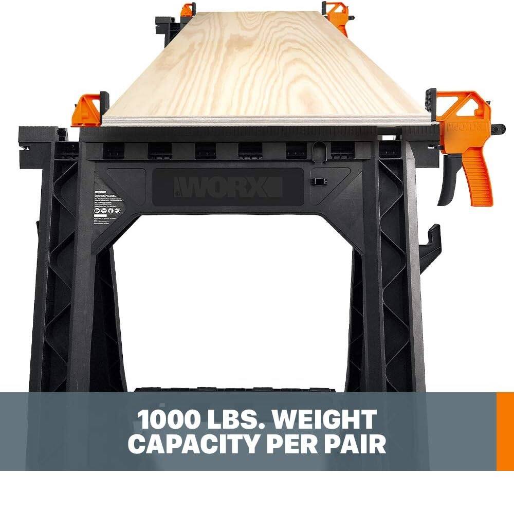 The text on the image reads "WORK WORXS 1000 LBS. WEIGHT CAPACITY PER PAIR."