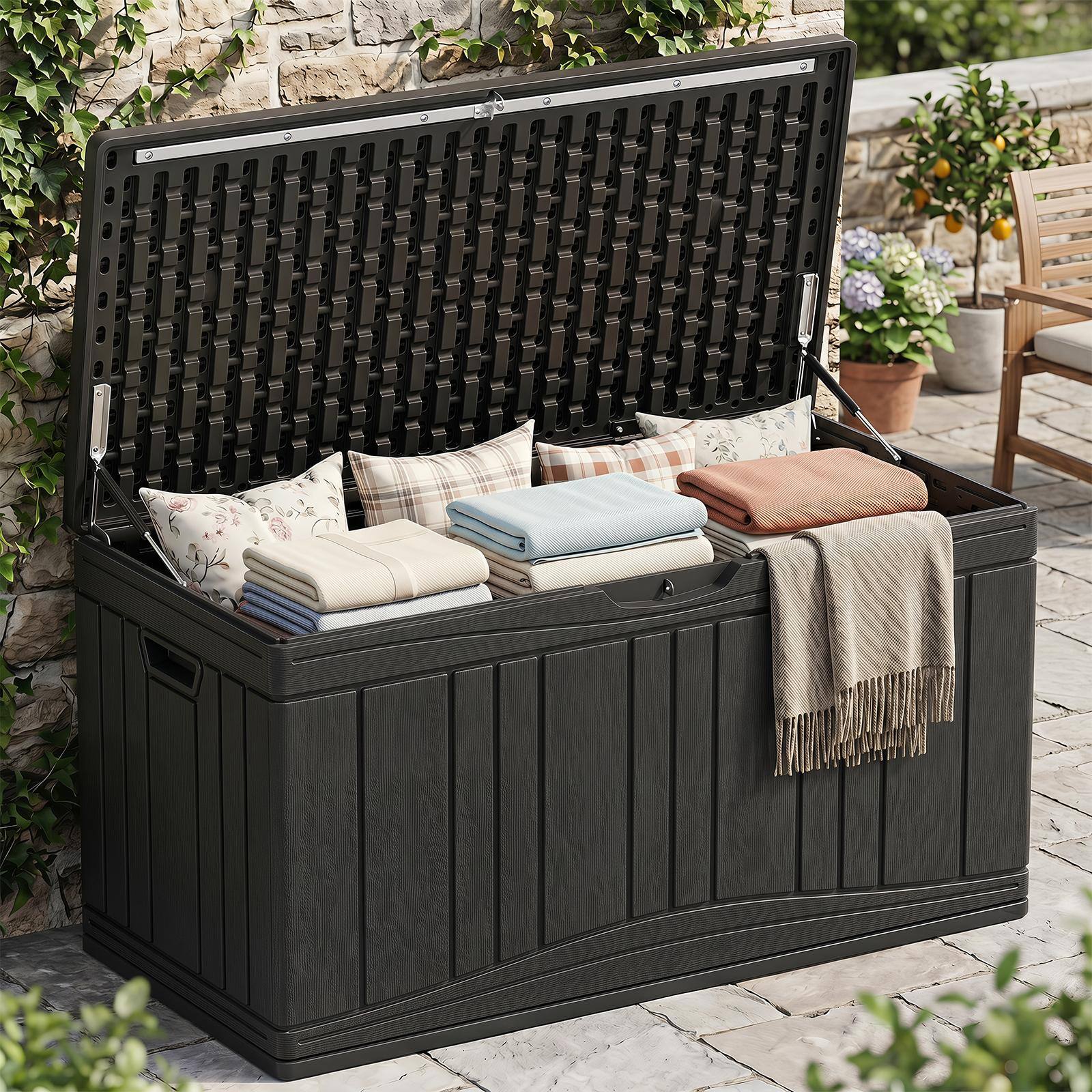 Alt View 1. Costway - Costway 80 Gallon Outdoor Deck Box with Gas Struts & Lock-Compatible Lid for Packages - Black.