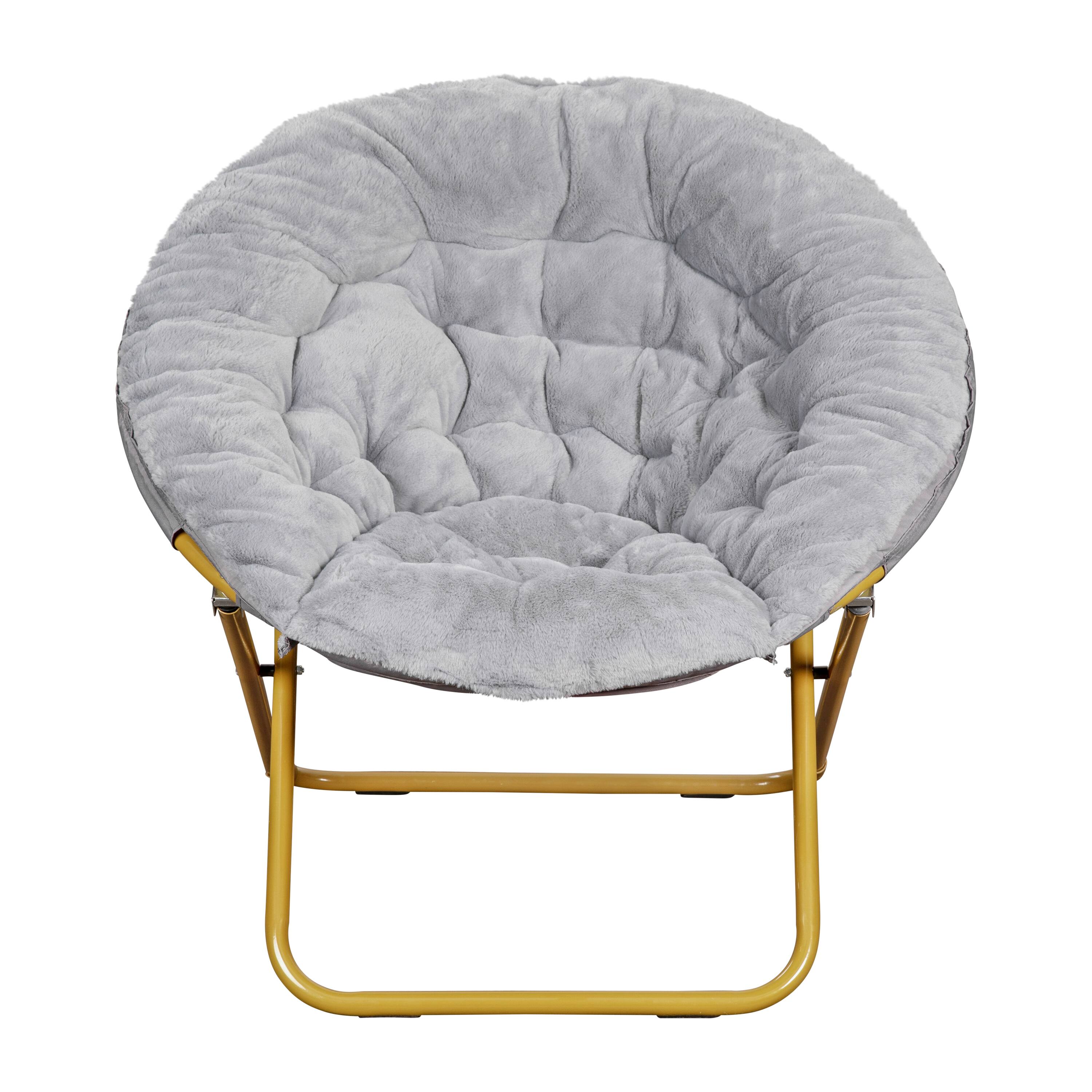 Alt View 9. Emma + Oliver - Ersa Oversize Folding Saucer Moon Chair and Ottoman for Dorm and Bedroom with Steel Frames - Gray Fabric/Soft Gold Frame.