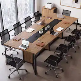 Tribesigns - 9FT Conference Table, Large Office Meeting Table for 8-10 People - Brown and Black