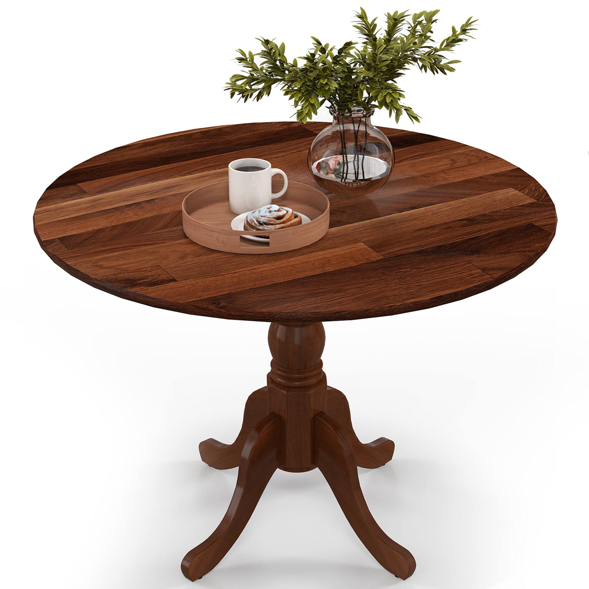 Costway - Rustic Dining Table Wooden Dining Table with Round Tabletop & Curved Trestle Legs - Walnut