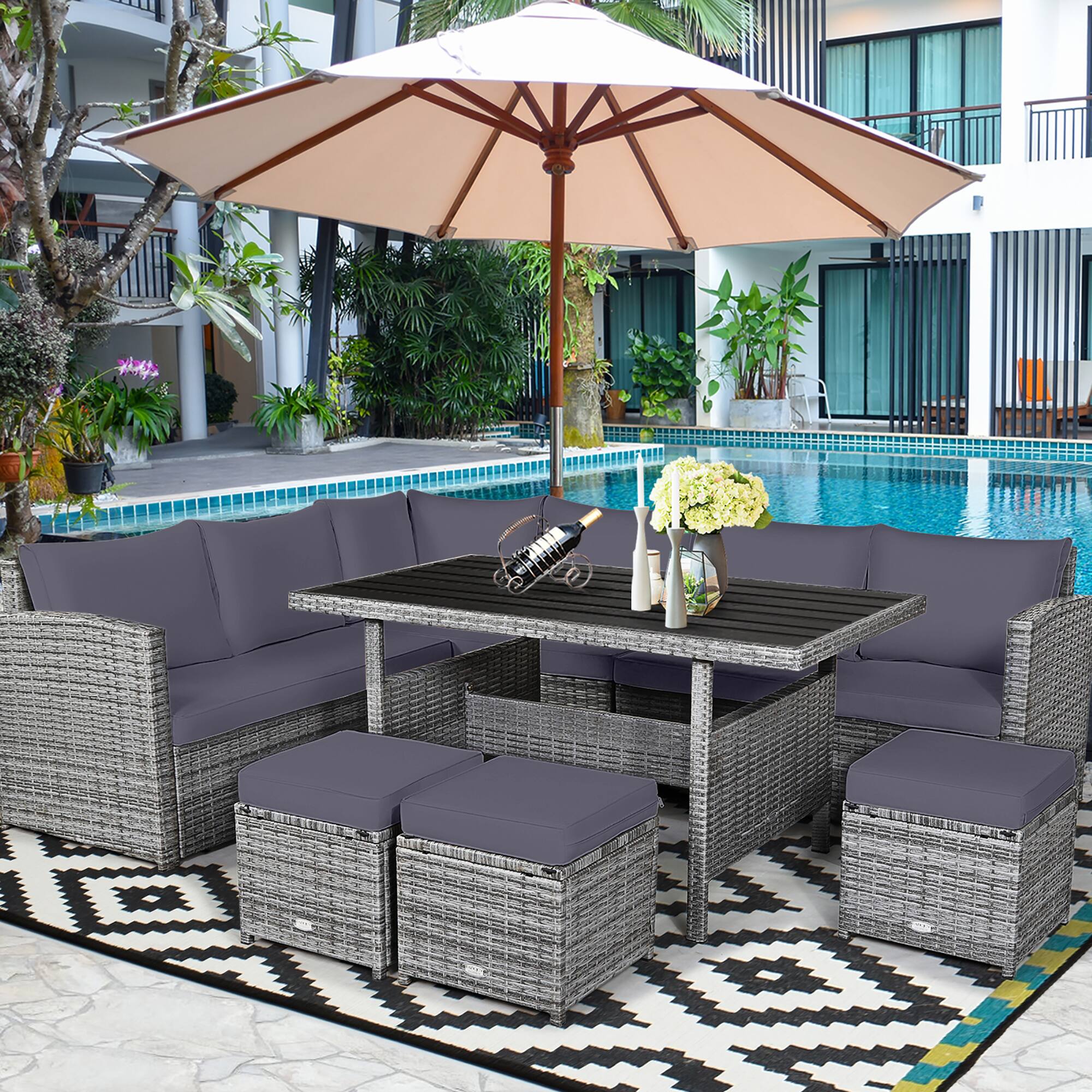 Alt View 1. Costway - 7 PCS Patio Rattan Dining Set Sectional Sofa Couch Ottoman Garden - Gray.