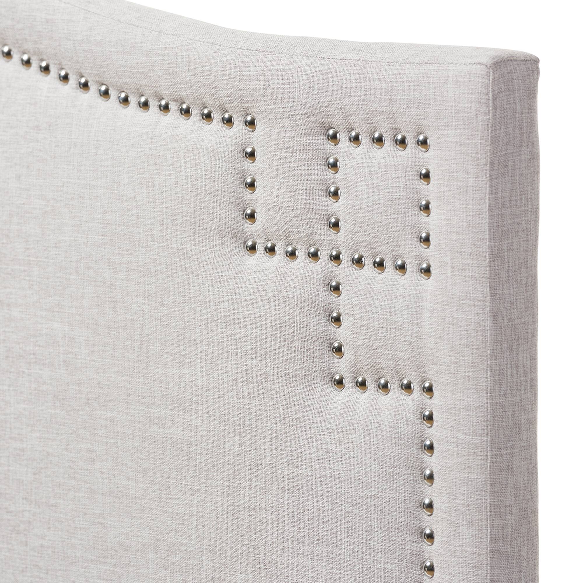 Left. Baxton Studio - Aubrey Modern and Contemporary Fabric Upholstered King Size Headboard - Greyish Beige.