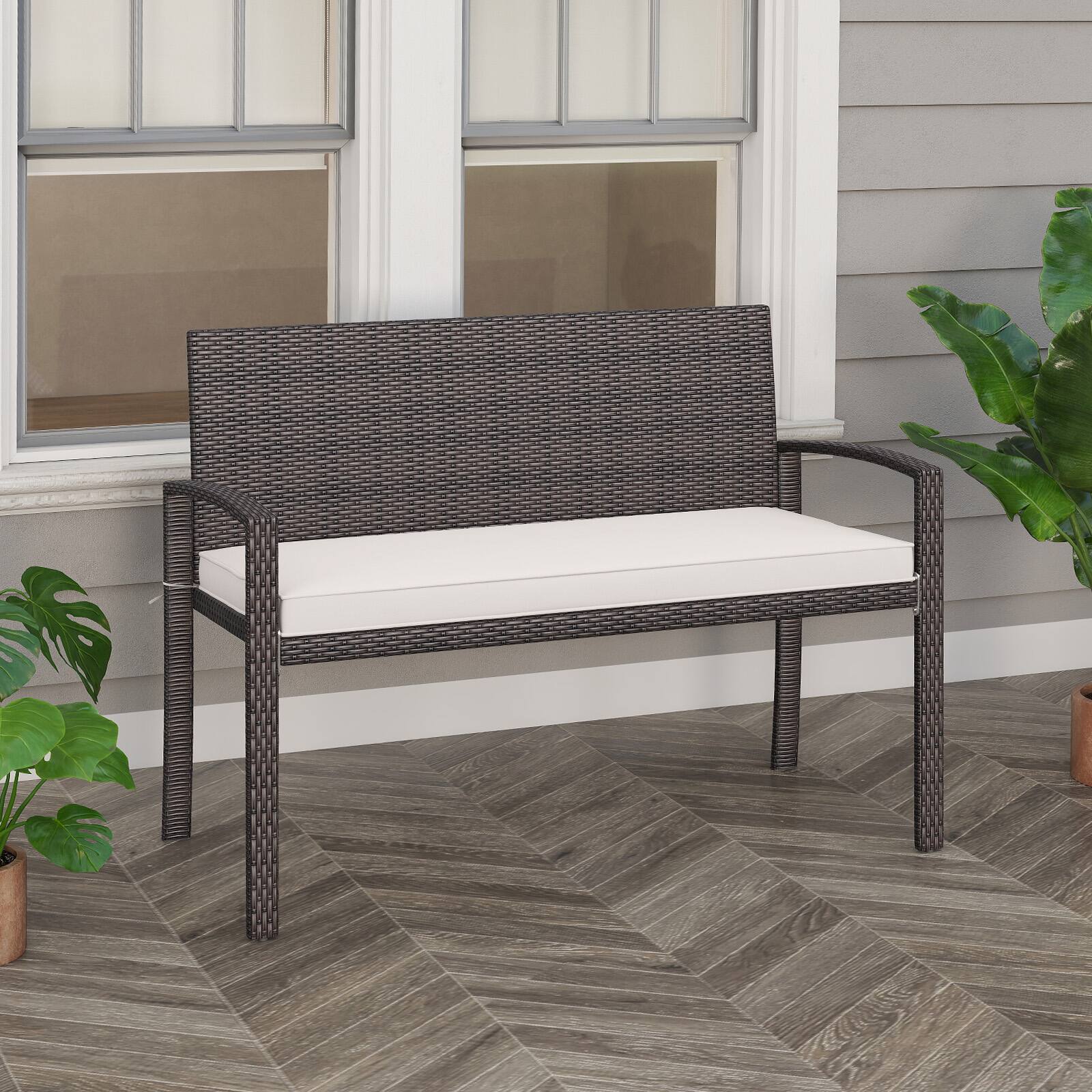 Alt View 3. Gymax - Gymax 2-Person Patio Loveseat w/ Removable Seat Cushion Metal Frame Backrest - Mix Brown, Off White.