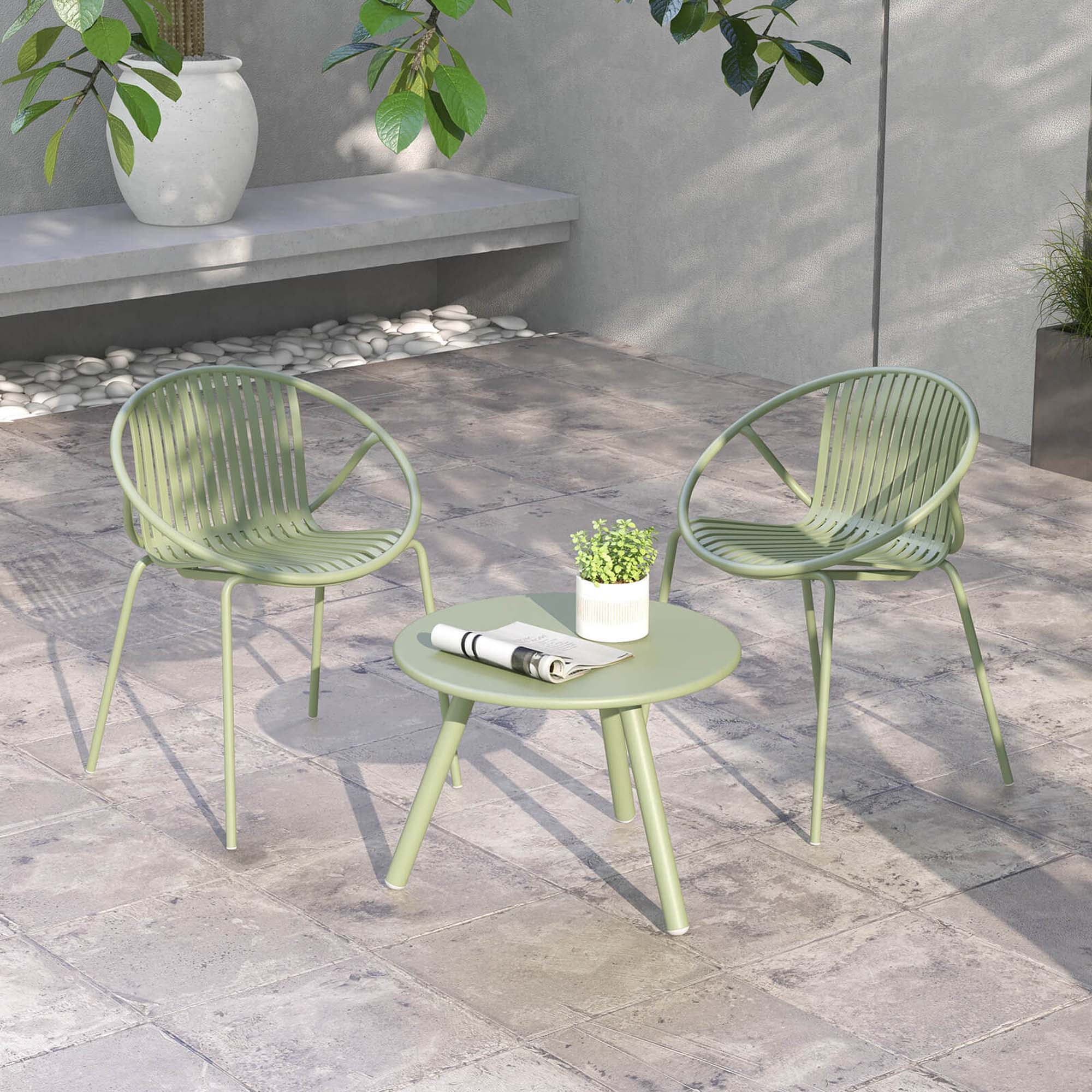 Alt View 1. Costway - 3 Pieces Bistro Set All Weather PP Patio Conversation Set with Round Coffee table - Green.