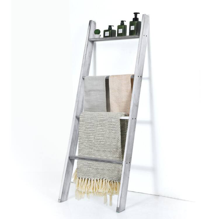 Front. SlickBlue - Modern 4-Tier Wall Leaning Ladder Shelf Stand Storage Rack for Home & Office - Grey.