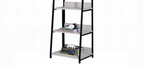 Back. Spaco - Spaco Ladder Bookshelf 5-Tier, Natural Wood Black Metal Frame Leaning Bookcase for Living Room Bedroom Office - Black+Natural.