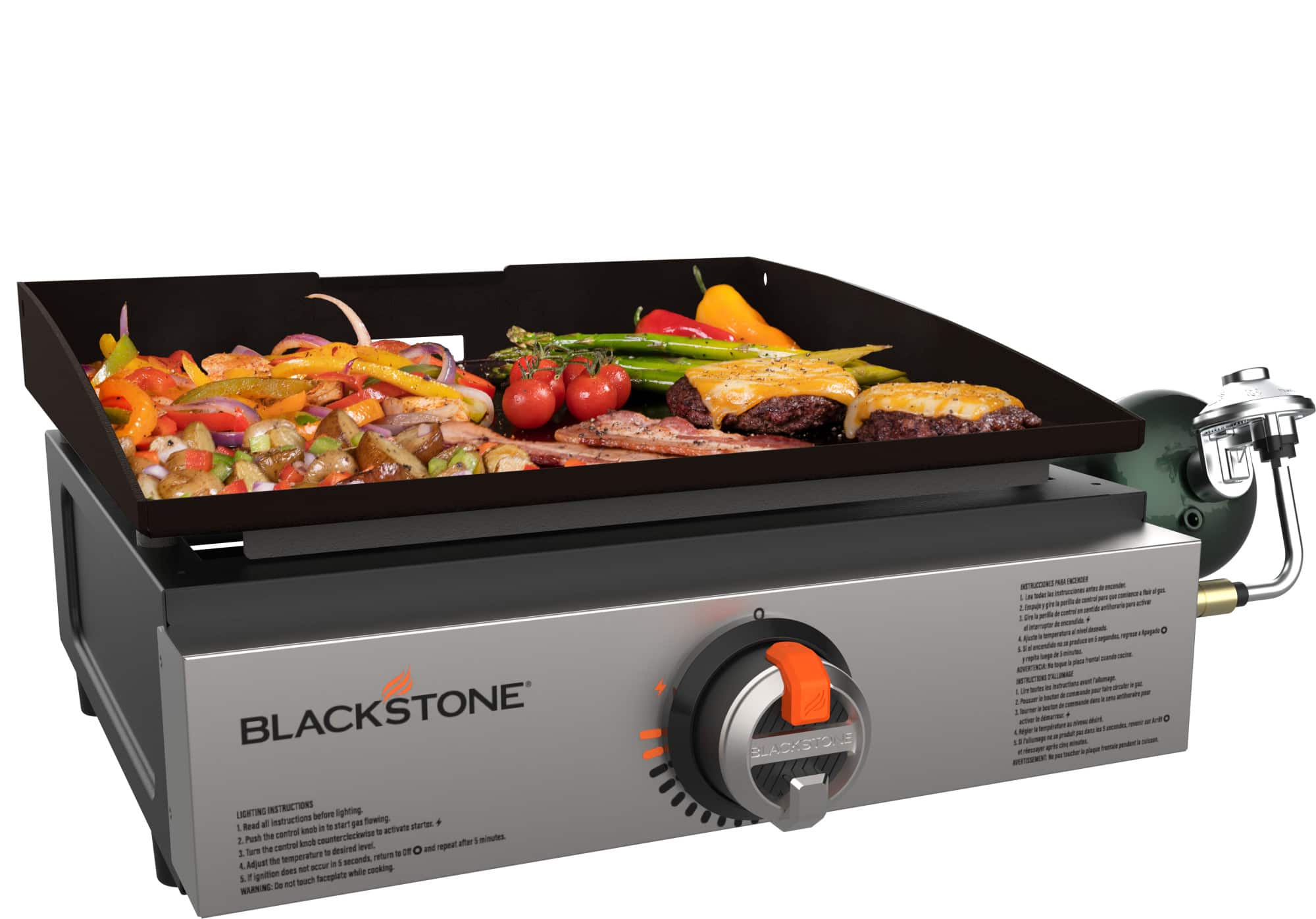 Angle. Blackstone - Original 17 In. Countertop Outdoor Griddle with Stainless Steel Front - Silver.